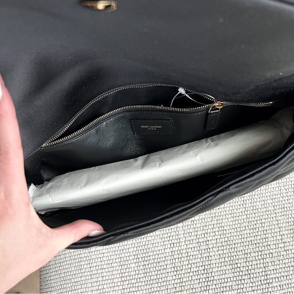 New YSL Yves Saint Laurent Large Sade Satin Envelope Clutch in Black - Picture 12 of 15